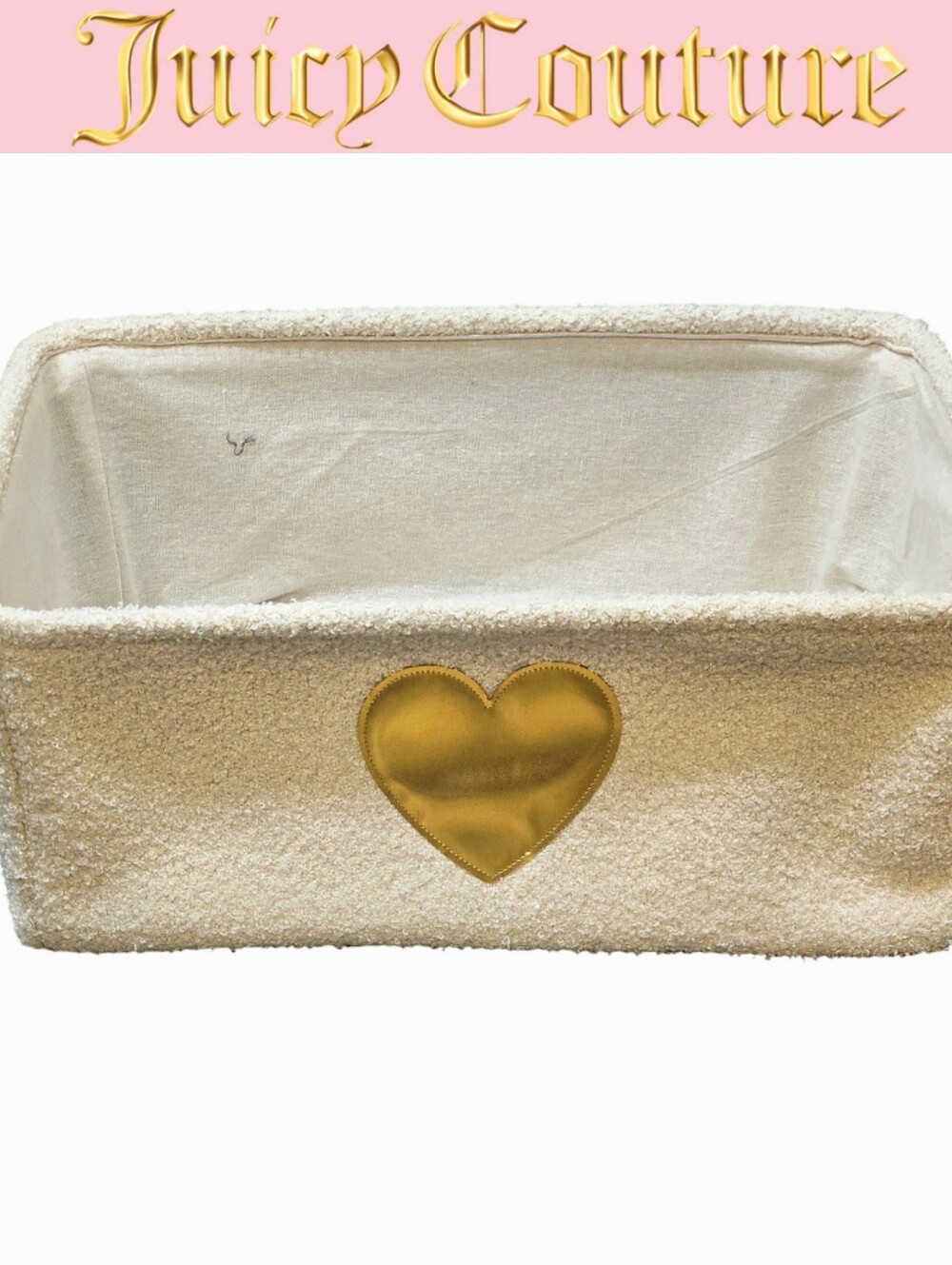 Juicy Couture Home Gold Foil Heart Sherpa Decorative Storage Basket